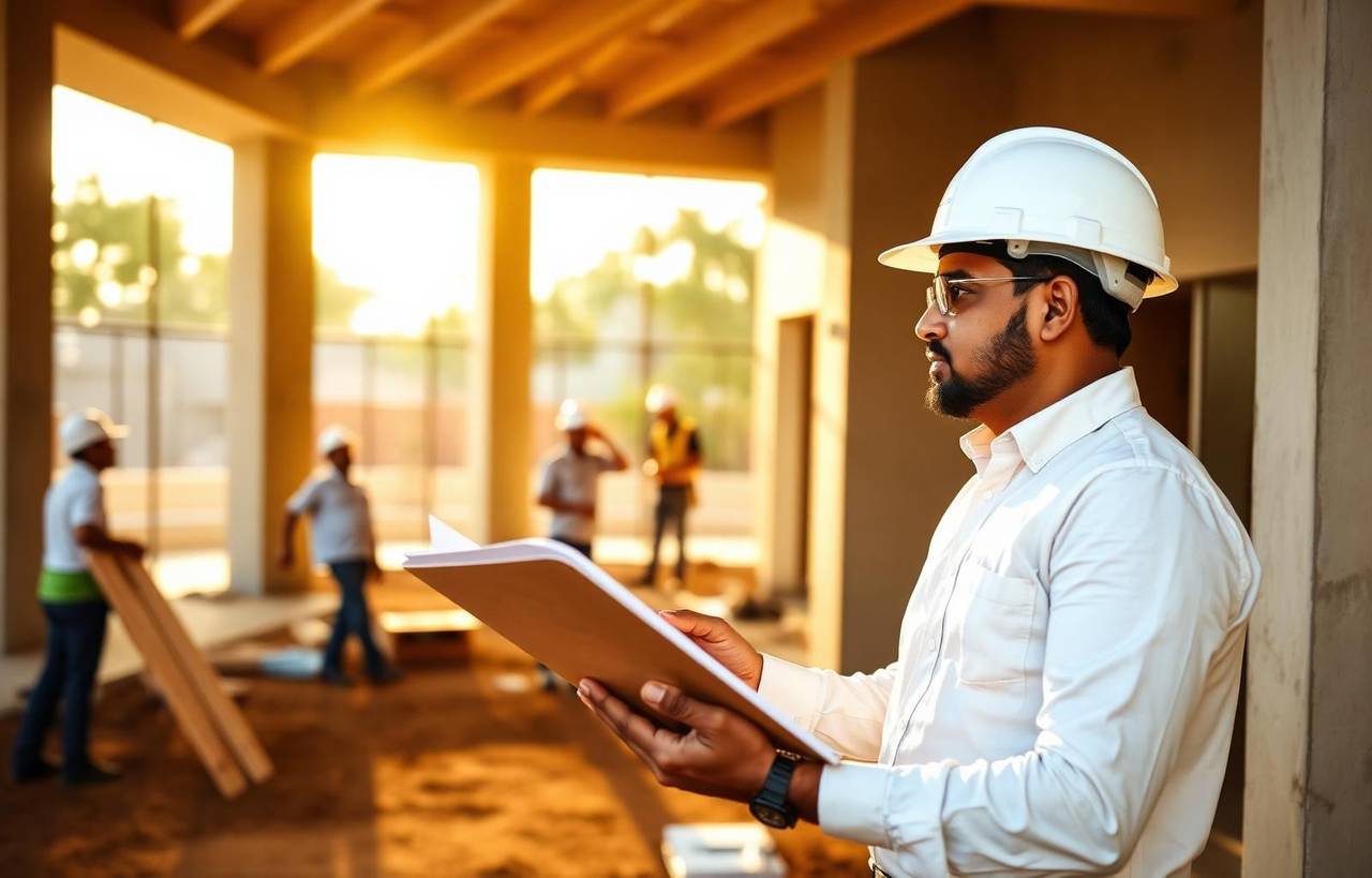 Site engineer supervising Bengaluru construction